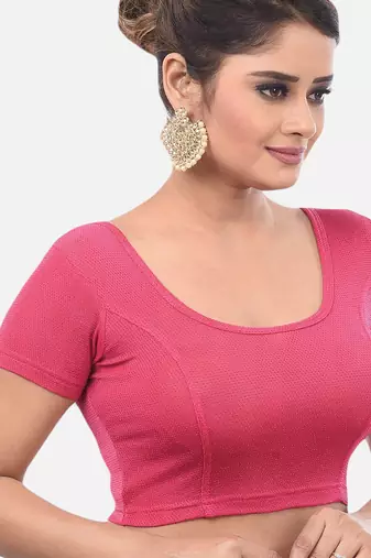 Pink spandex short sleeves stretchable readymade saree blouse