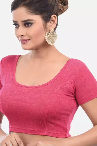 Pink spandex short sleeves stretchable readymade saree blouse