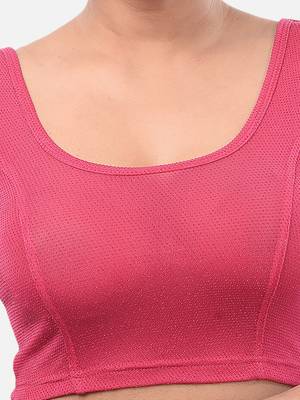 Pink spandex short sleeves stretchable readymade saree blouse 5