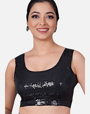 Sequin embellished stretchable round neck blouse 1
