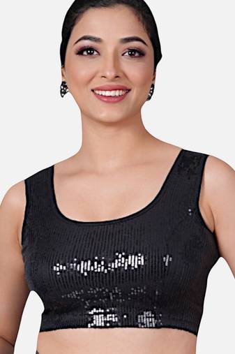 Sequin embellished stretchable round neck blouse