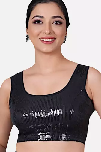Sequin embellished stretchable round neck blouse