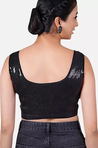 Sequin embellished stretchable round neck blouse