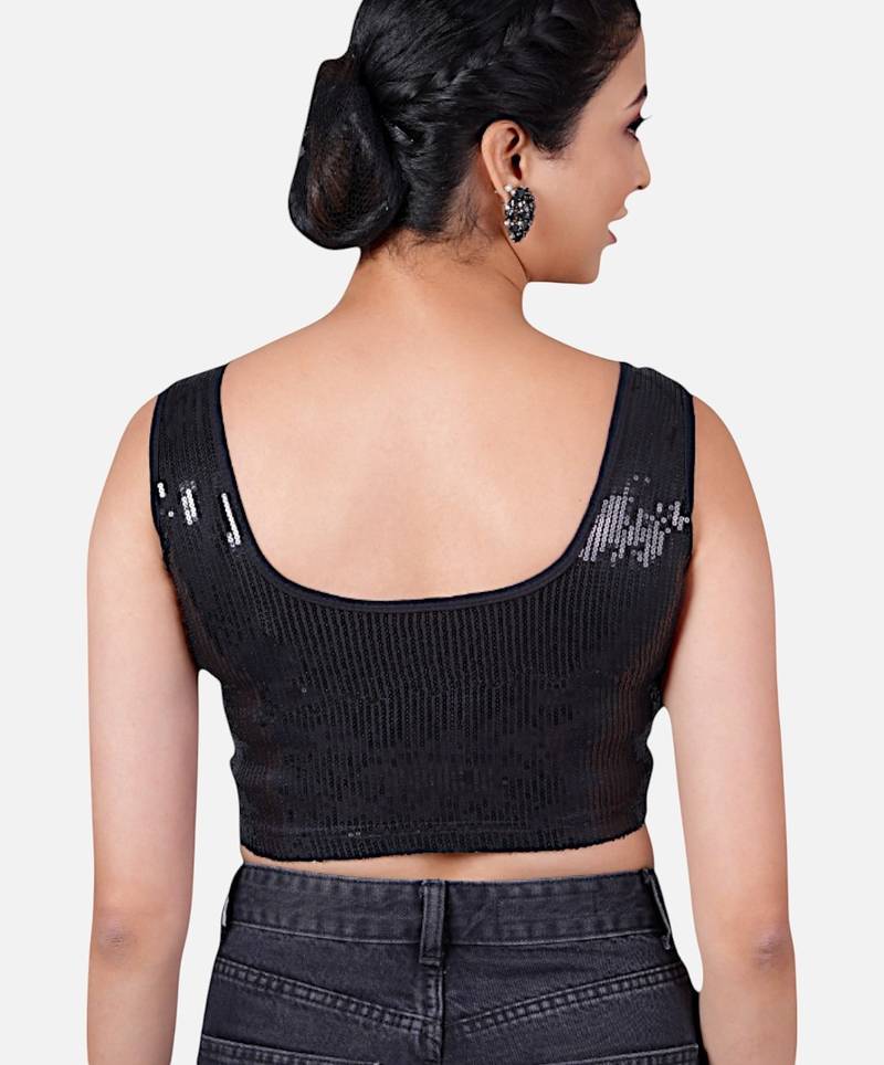 Sequin embellished stretchable round neck blouse