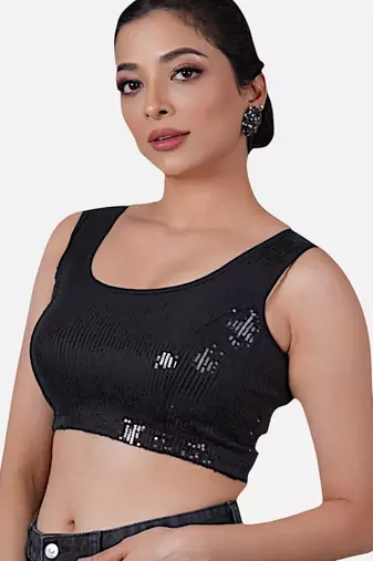 Sequin embellished stretchable round neck blouse