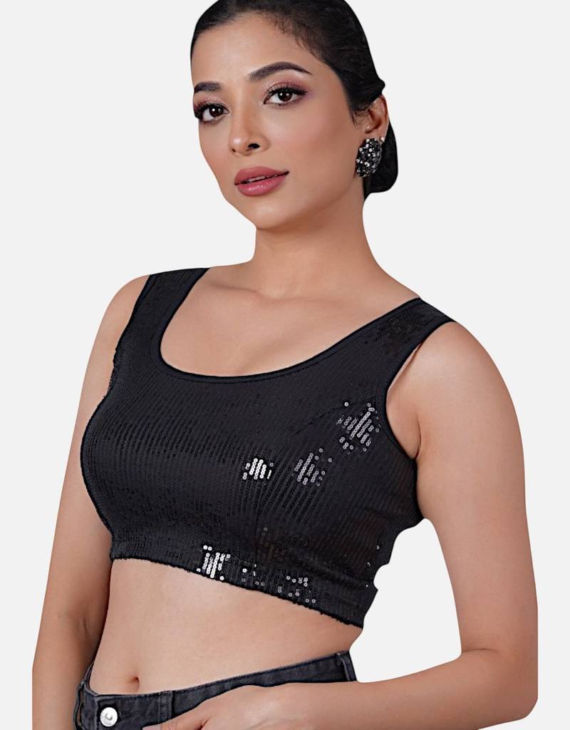 Sequin embellished stretchable round neck blouse