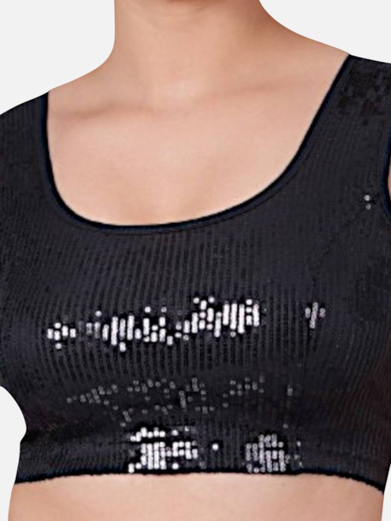 Sequin embellished stretchable round neck blouse