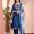Blue color art silk embroidered yoke design kurti pant dupatta set.