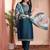 Green color art silk embroidered yoke design kurti pant dupatta set.