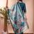 Green color art silk embroidered yoke design kurti pant dupatta set.