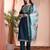 Green color art silk embroidered yoke design kurti pant dupatta set.