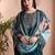 Green color art silk embroidered yoke design kurti pant dupatta set.