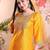 Mustard color art silk embroidered yoke design kurti pant dupatta set.