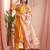 Mustard color art silk embroidered yoke design kurti pant dupatta set.