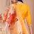Mustard color art silk embroidered yoke design kurti pant dupatta set.