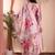 Peach color art silk embroidered yoke design kurti pant dupatta set.