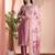 Peach color art silk embroidered yoke design kurti pant dupatta set.