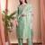 Pista color art silk embroidered yoke design kurti pant dupatta set.