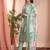 Pista color art silk embroidered yoke design kurti pant dupatta set.