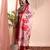 Red color art silk embroidered yoke design kurti pant dupatta set.