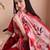 Red color art silk embroidered yoke design kurti pant dupatta set.