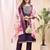 Wine color art silk embroidered yoke design kurti pant dupatta set.