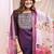 Wine color art silk embroidered yoke design kurti pant dupatta set.