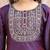 Wine color art silk embroidered yoke design kurti pant dupatta set.