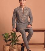 Premium lachka fabric embroidery work kurta set for men