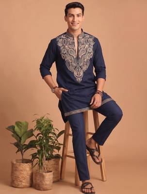  lachka fabric embroidery work kurta set for men 1
