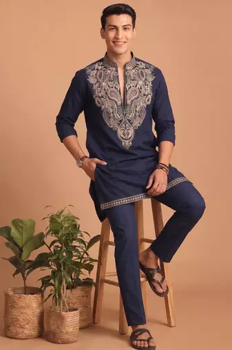  lachka fabric embroidery work kurta set for men