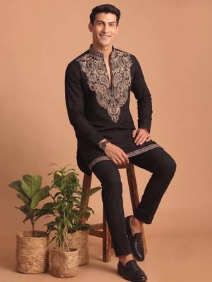  lachka fabric embroidery work kurta set for men 1