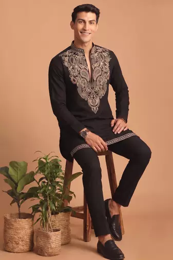  lachka fabric embroidery work kurta set for men