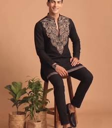  lachka fabric embroidery work kurta set for men