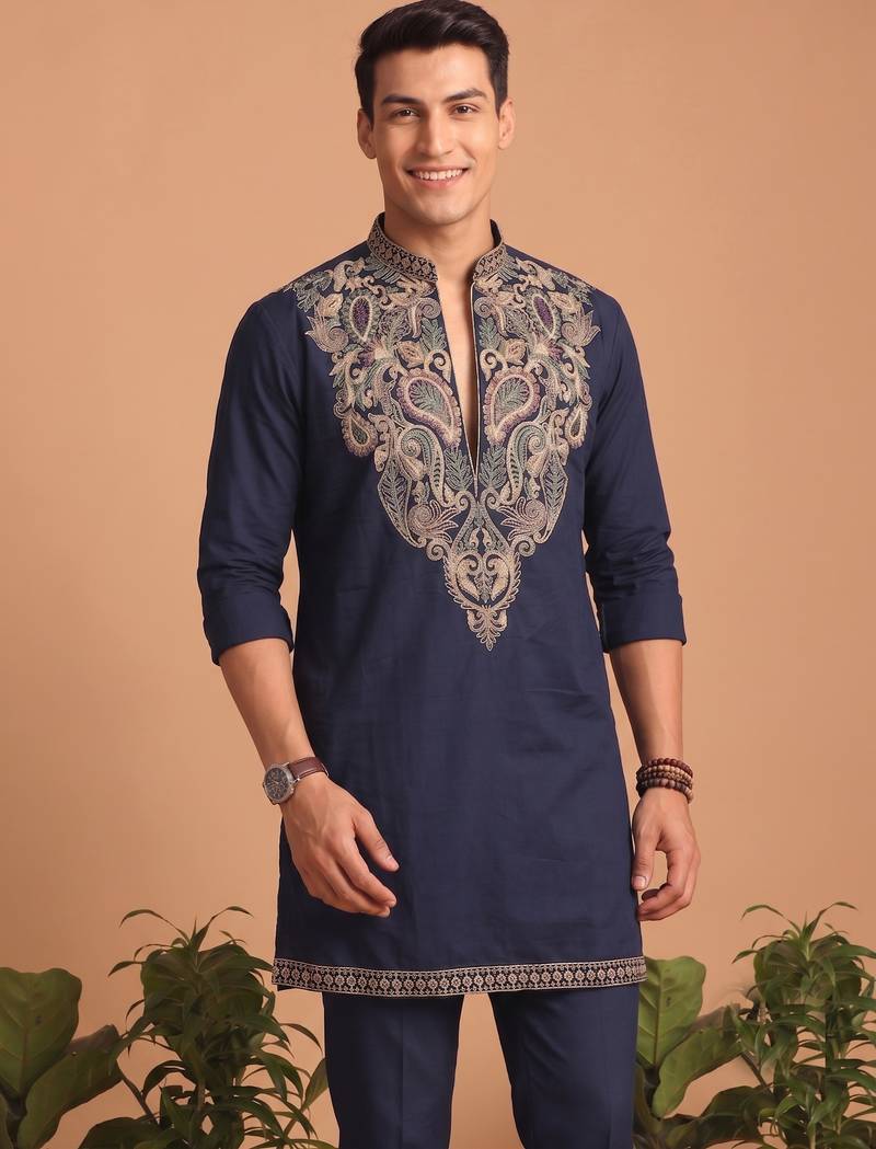  lachka fabric embroidery work kurta set for men