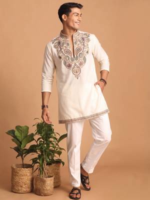  lachka fabric embroidery work kurta set for men 1