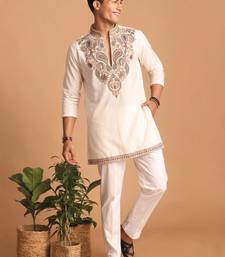  lachka fabric embroidery work kurta set for men