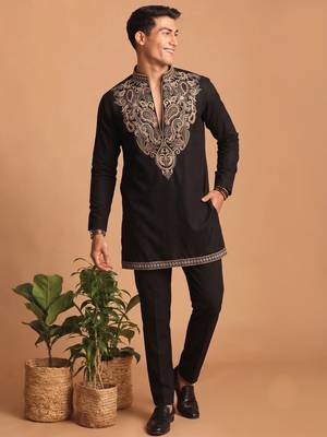  lachka fabric embroidery work kurta set for men 2