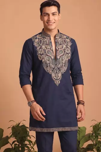  lachka fabric embroidery work kurta set for men