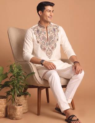  lachka fabric embroidery work kurta set for men 2