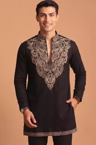  lachka fabric embroidery work kurta set for men