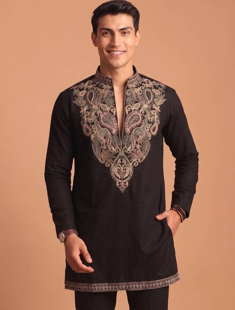  lachka fabric embroidery work kurta set for men
