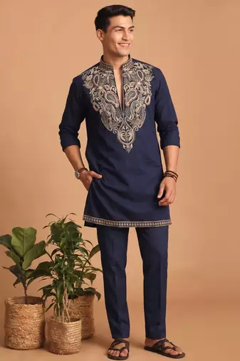  lachka fabric embroidery work kurta set for men