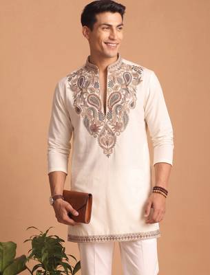  lachka fabric embroidery work kurta set for men 3