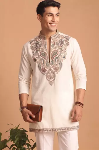  lachka fabric embroidery work kurta set for men
