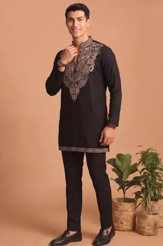  lachka fabric embroidery work kurta set for men