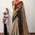 Beige silk blend woven saree withbengal handloom