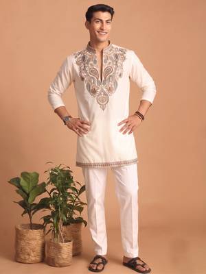  lachka fabric embroidery work kurta set for men 4