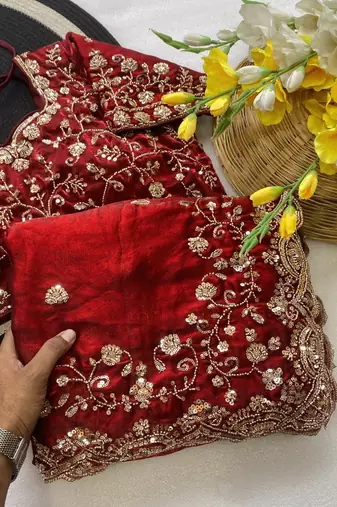 New Pure Fandi Satin SEQUENCE Work Maroon Color Saree With Blouse Set For Women's