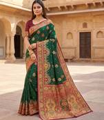 Green pashmina paithani silk saree with beautifully multicolor border and pallu
